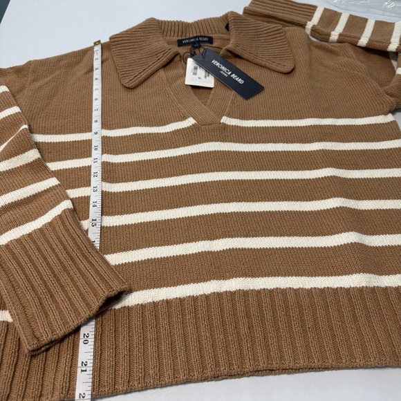 NWT Veronica Beard Jovie Pullover Sweater Women M Striped Cotton Khaki Ivory - Picture 16 of 16